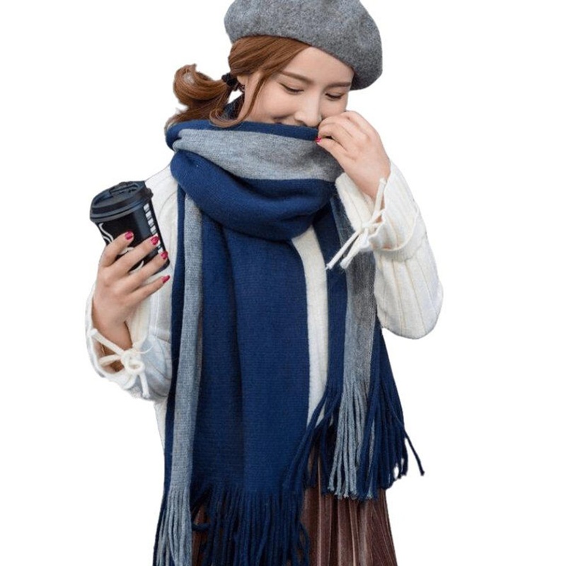 Alexvyan Women Blue Colorblock Woolen Soft & Warm Scarf