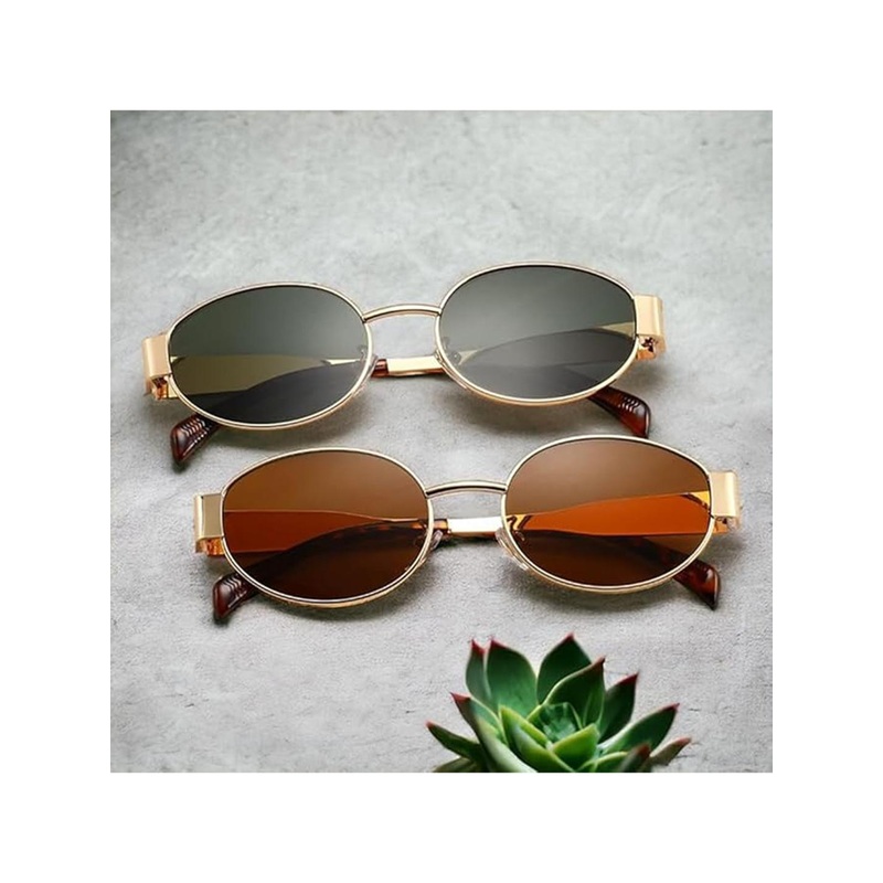 DEXENT COLLECTION Women Pack Of 2 Oval Sunglasses Combo Oval Black Brown-Black