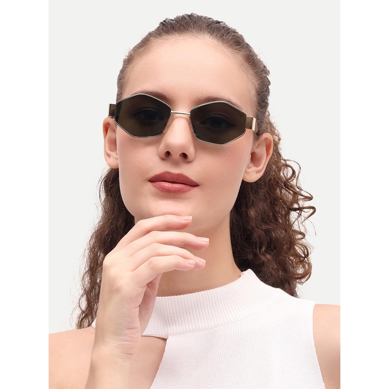 HAMILTANO WINSTON Women Green Hexagon UV Protected Sunglasses