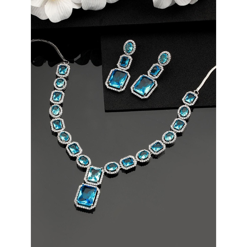 Jazz and Sizzle Sliver-Plated & AD Studded Jewellery Set