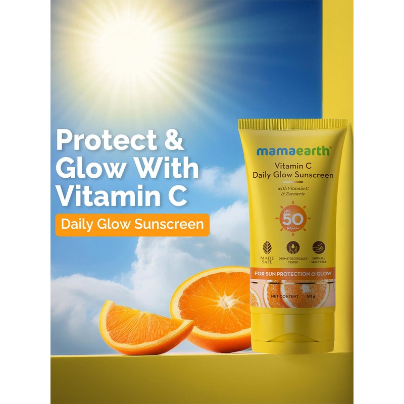Mamaearth Daily Glow SPF50 PA+++ Sunscreen with Vit. C & Turmeric for Sun Protection – 50g