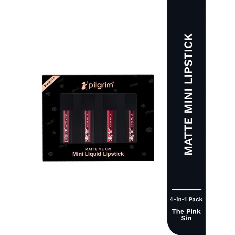 Pilgrim Set Of 4 Matte Me Up Mini Liquid Lipstick – 4 ml Each – The Pink Sin