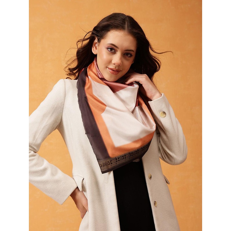 Silk Land Women Digital Printed Silk Scarf With Zari Border