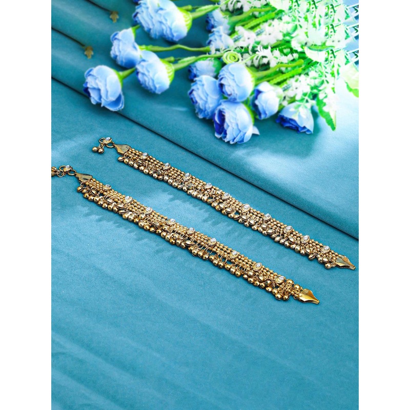 Sukkhi Gold-Plated Kundan-Beaded Anklets