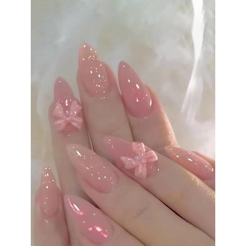 The Pink Truck Set Of 24 Artificial Reusable Nail Art Kit – Butterfly Pink Bowtie