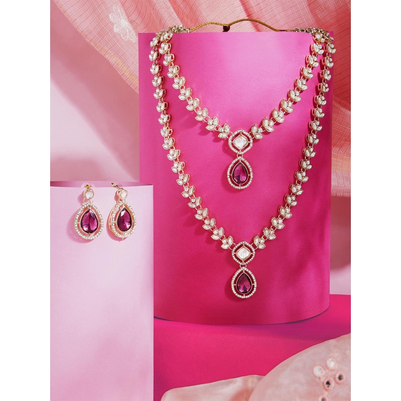 Zaveri Pearls Gold-Plated Austrian Diamond Stone Studded Layered Jewellery Set