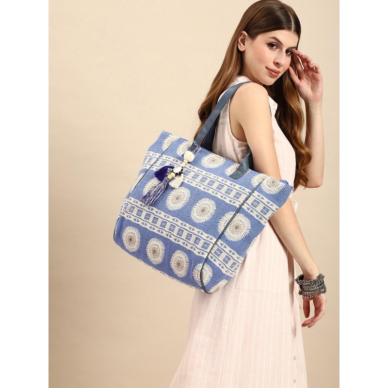 Anouk Ethnic Motifs Printed Tasselled Oversized Shopper Tote Bag