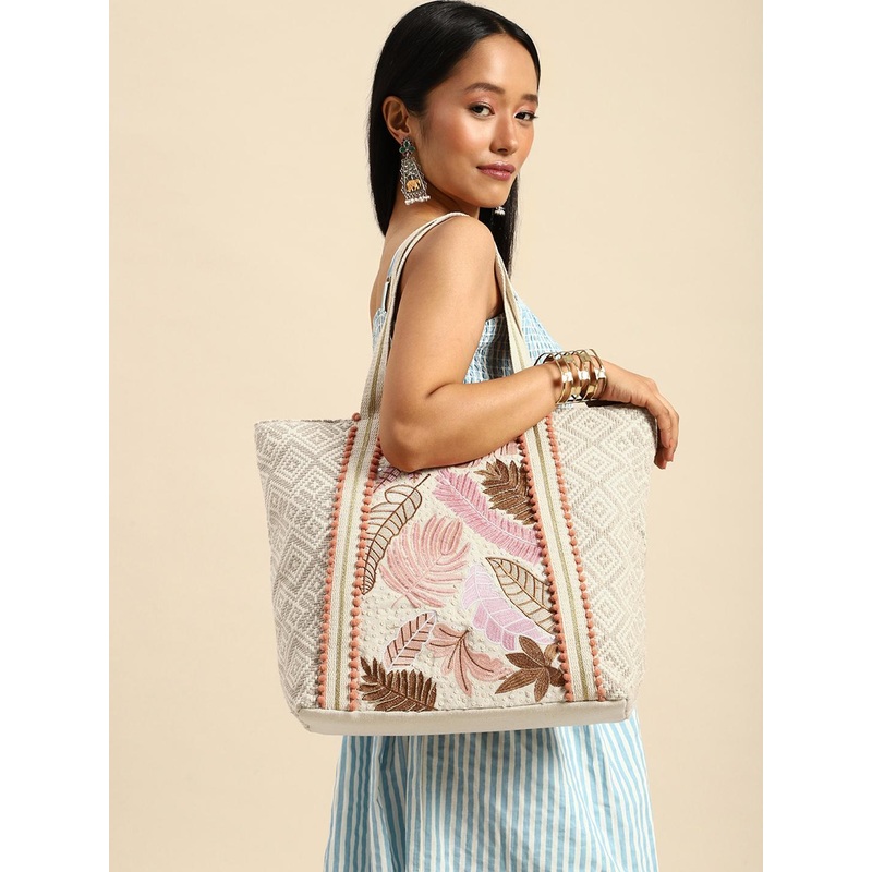 Anouk Floral Embroidered Shopper Tote Bag