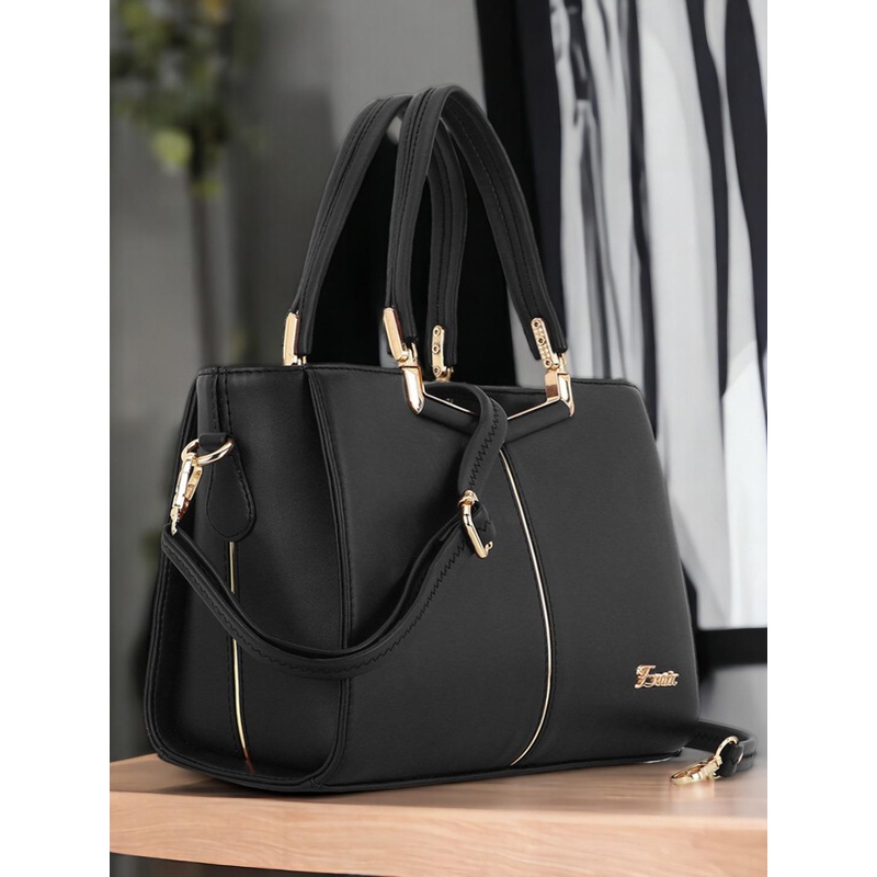 Exotic Black PU Structured Handheld Bag