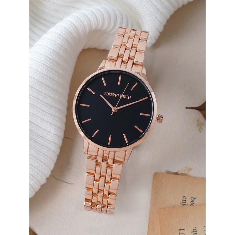 JOKER & WITCH Women Black Printed Dial & Rose Gold Toned Bracelet Style Straps Analogue Watch