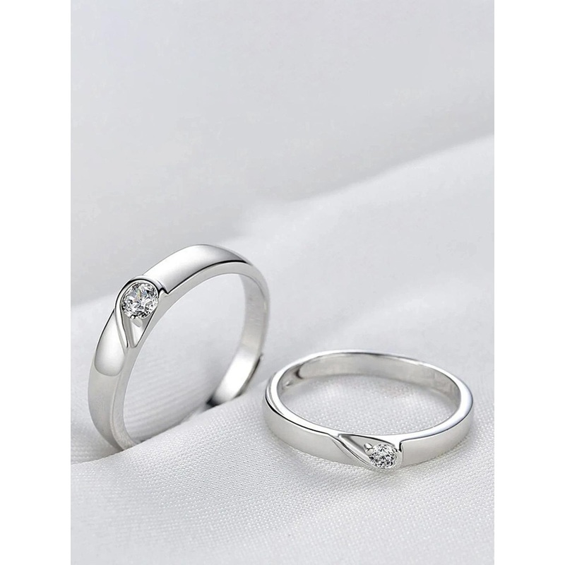 kazare Set Of 2 Rhodium Plated Stones Studded Adjustable Couple Finger Rings
