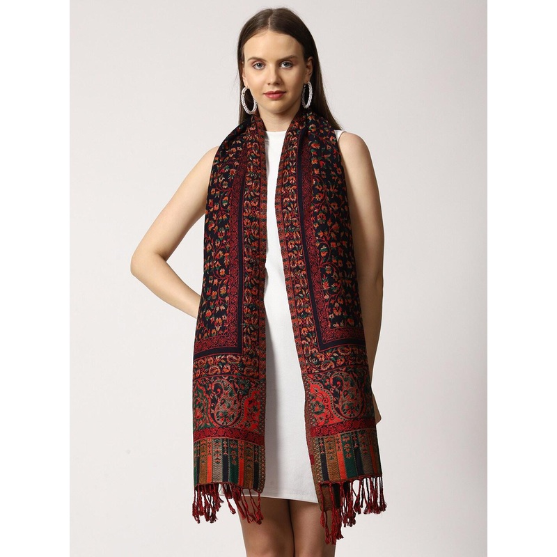 SWI Stylish Tasselled Ethnic Print Woven Woollen Stole