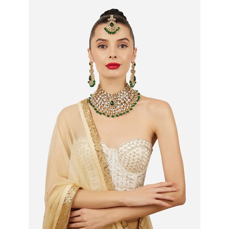 Zaveri Pearls Gold-Plated Artificial Stone-Studded Jewellery Set