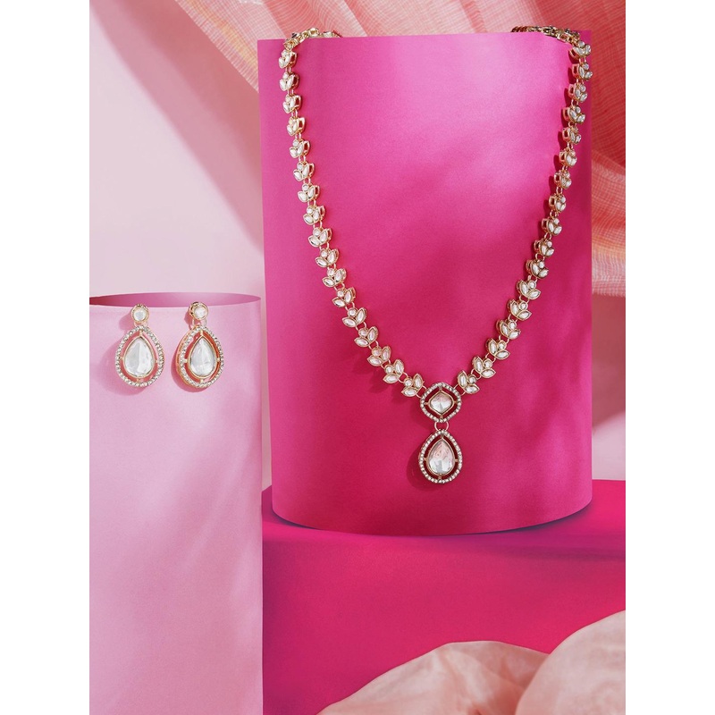 Zaveri Pearls Gold-Plated Austrian Diamond-Studded Jewellery Set