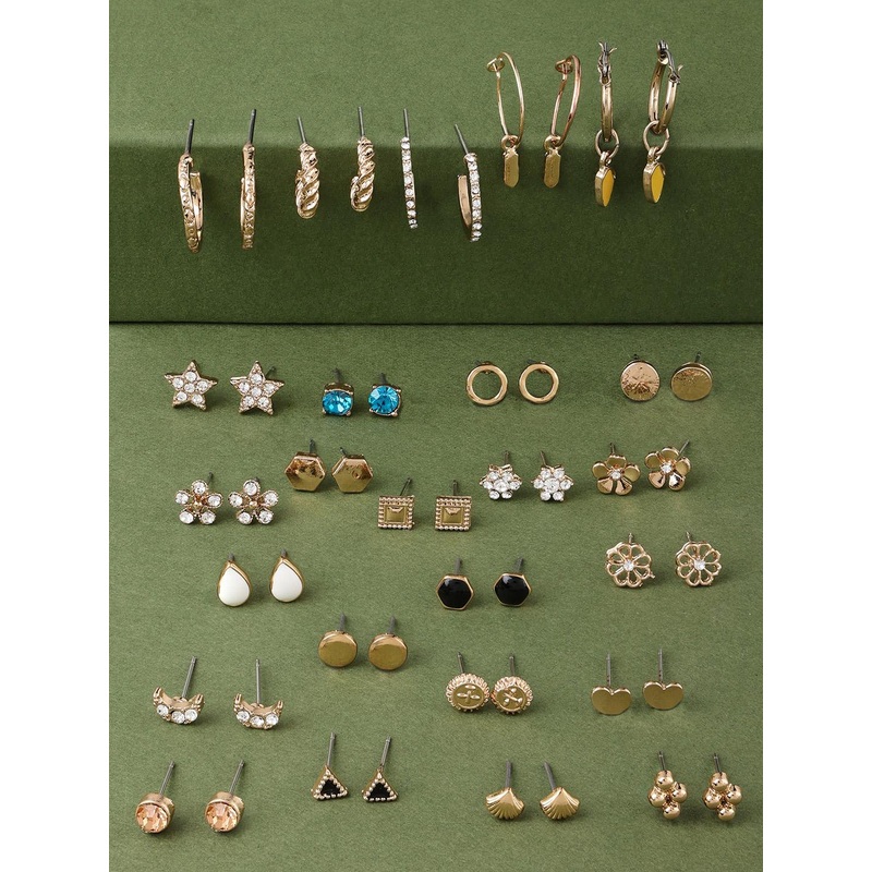 Zaveri Pearls Set of 25 Gold-Toned Contemporary Studs