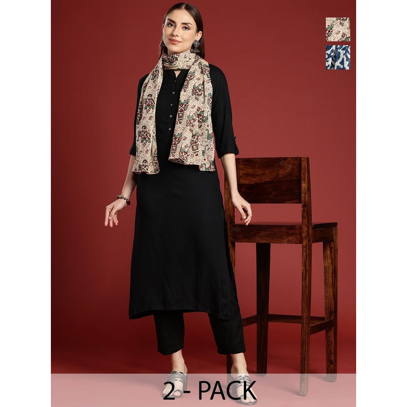 Anouk Pack Of 2 Printed Cotton Scarfs