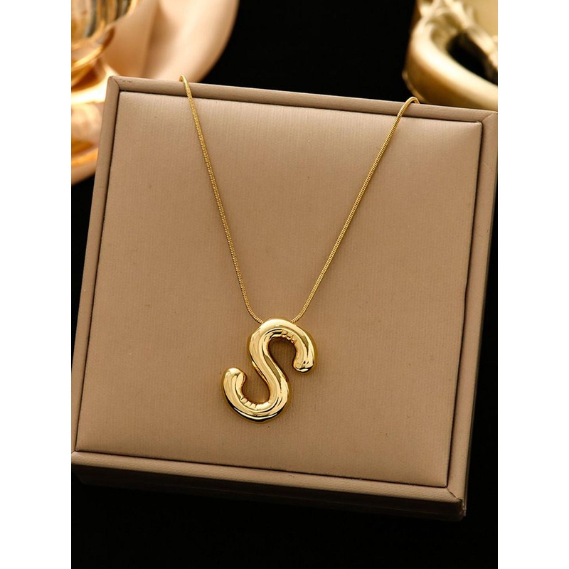 DIVASTRI Gold-Plated Anti-Tarnish S Initial Alphabet Stainless Steel Pendant With Chain