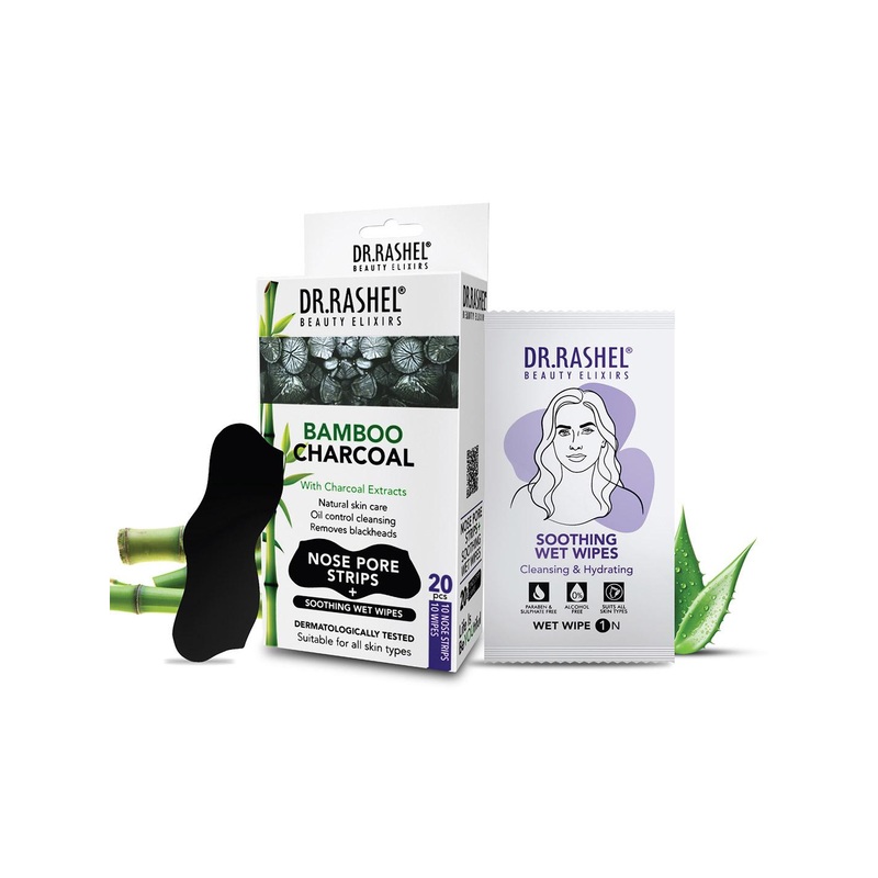 DR.RASHEL Pack of 20 Bamboo Charcoal Nose Strips -10 Strips & 10 Wipes