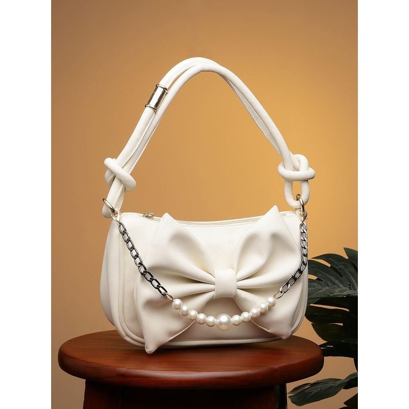 DressBerry Cream Coloured Structured Handheld Bag