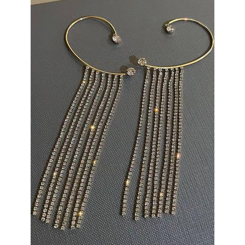 DressBerry Women Korean Golden Studded Chain Tassels Ear Cuff Earrings