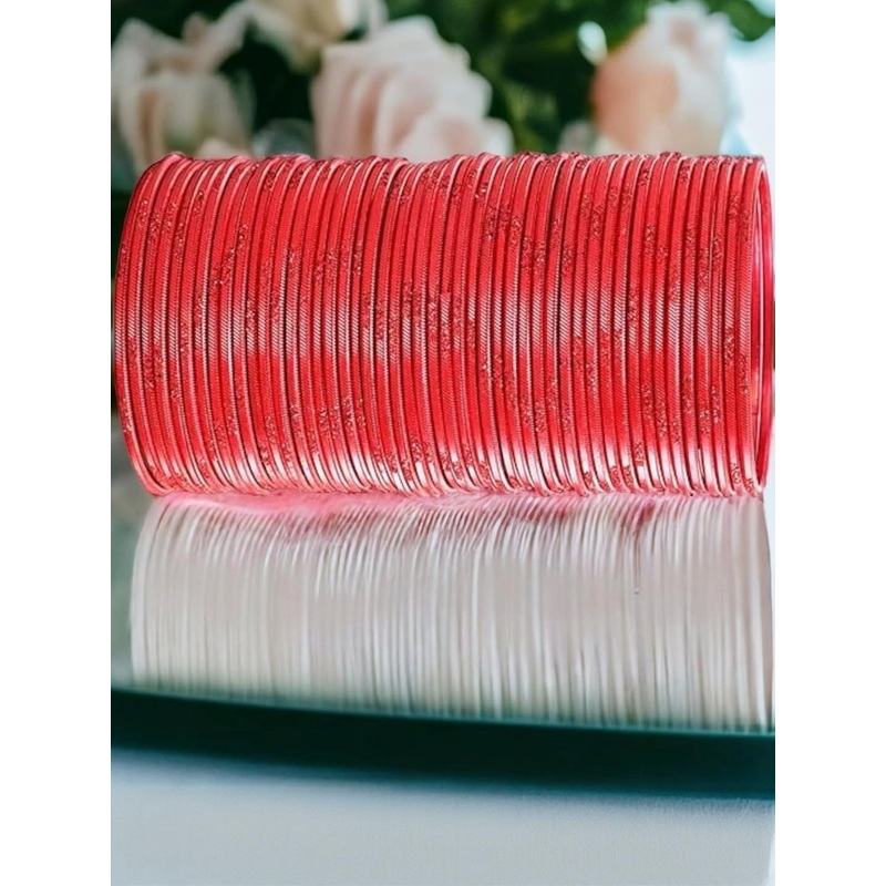 Guddan Set of 48 Red Metal Bangles