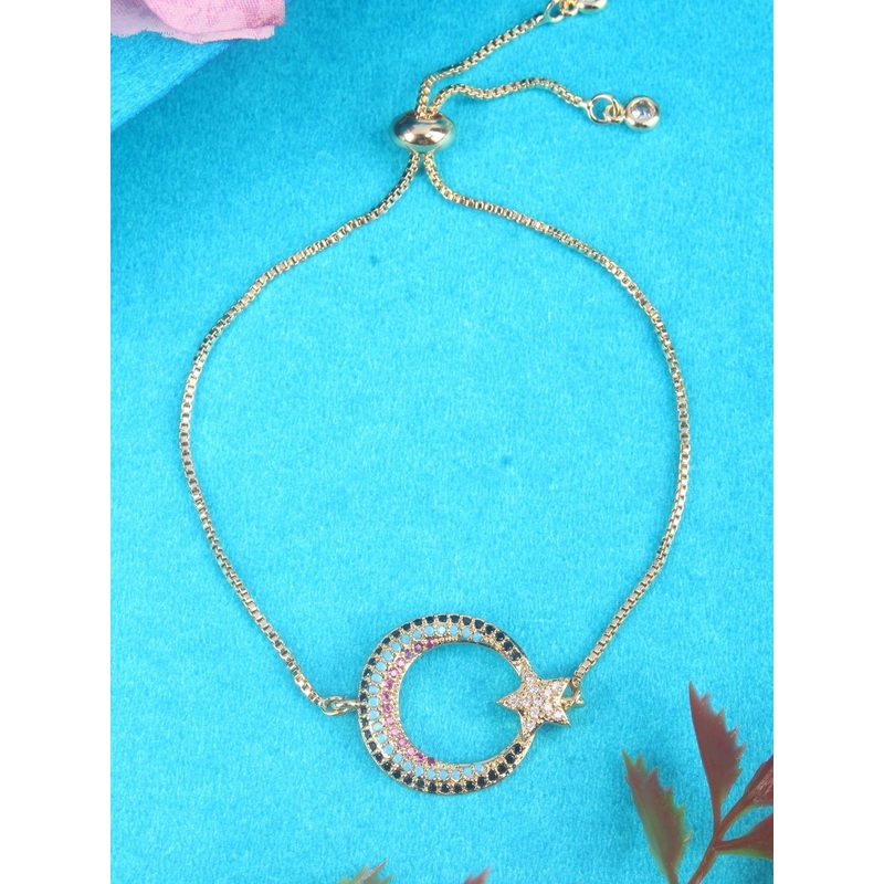 KPOP Gold-Plated Cubic Zirconia Studded Charm Bracelet