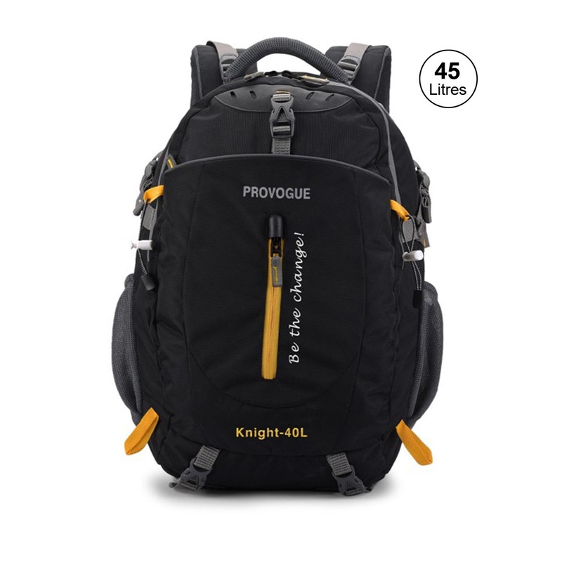 Provogue Unisex Black & Yellow Backpack with Hip Strap & Rain Cover 31L