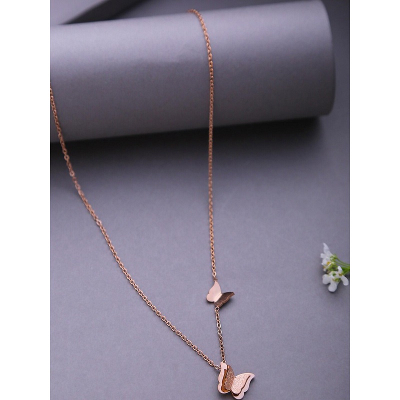 SOHI Rose Gold-Plated Butterfly Shaped Pendant With Chain