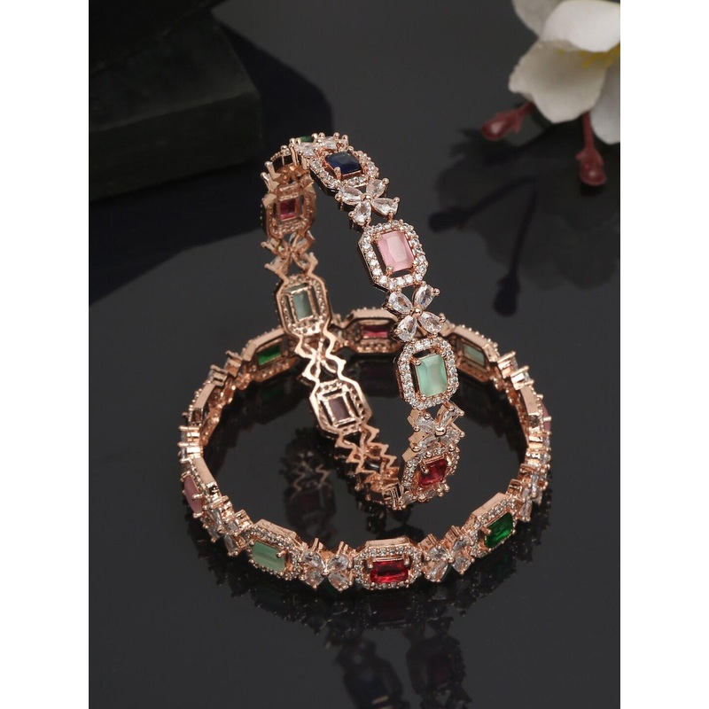 YouBella Set Of 2 Rose Gold-Plated & Stone Studded Bangle