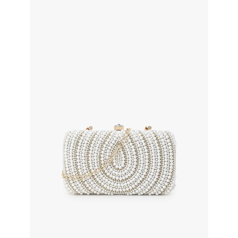 Anekaant Gold-Toned & White Embellished Clutch
