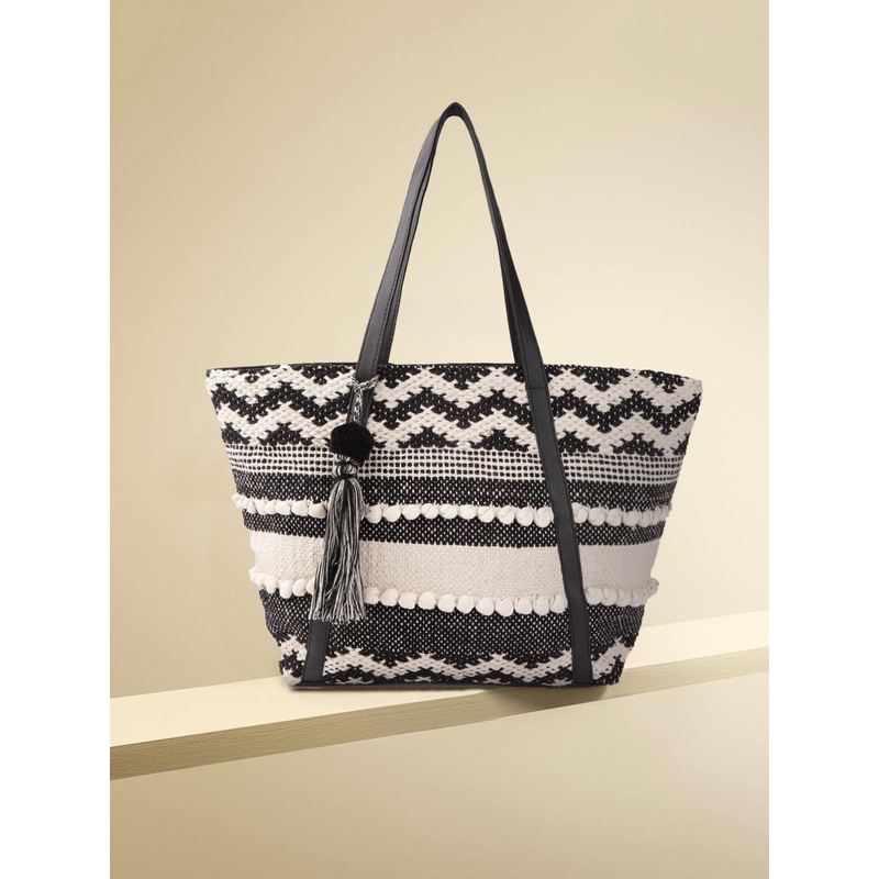 Anouk Women Black & Off-White Woven Design Shoulder Bag