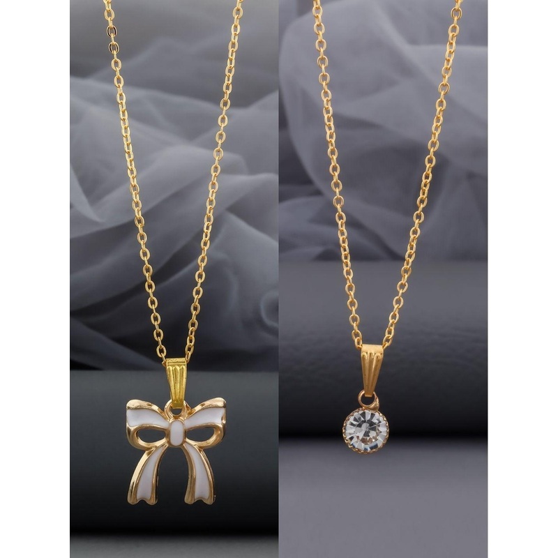 Birado Jewellery Set Of 2 Stainless Steel Gold-Plated Circular Shaped Pendants With Chains