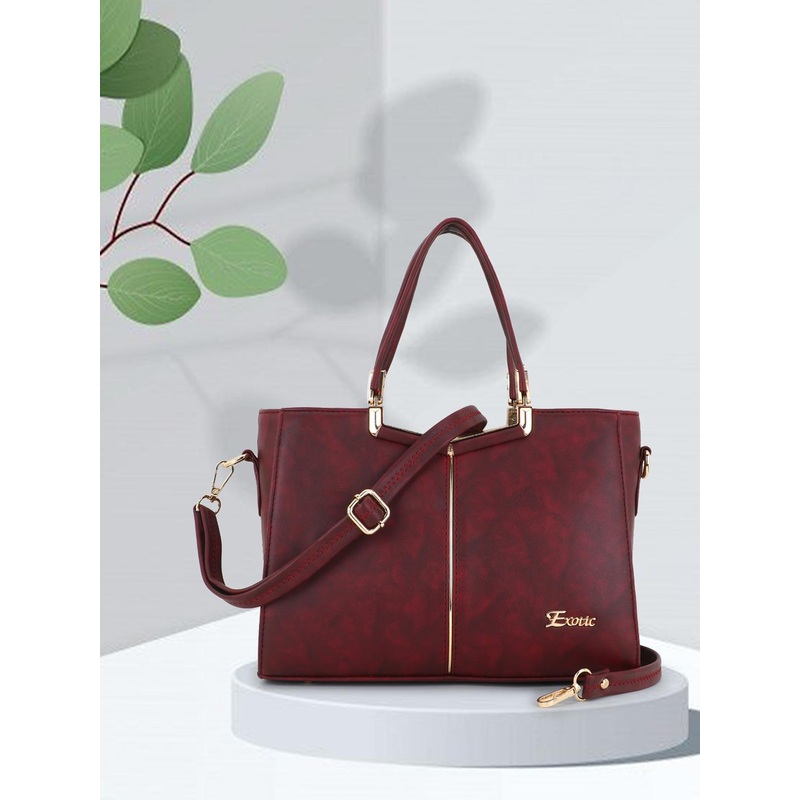 Exotic Maroon PU Structured Handheld Bag With Tasselled