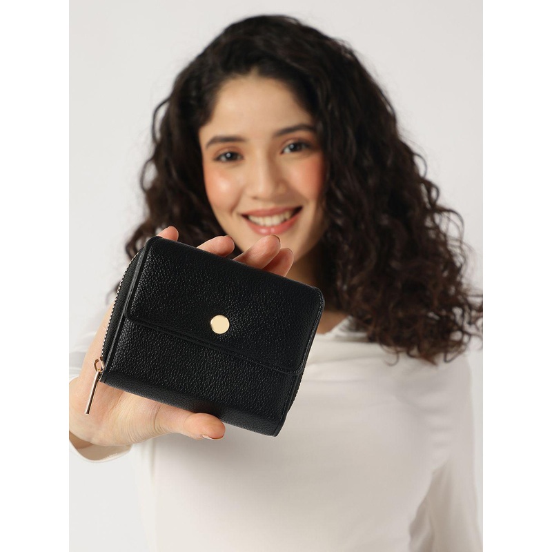 Fastrack Women Textured Zip Detail PU Three Fold Wallet