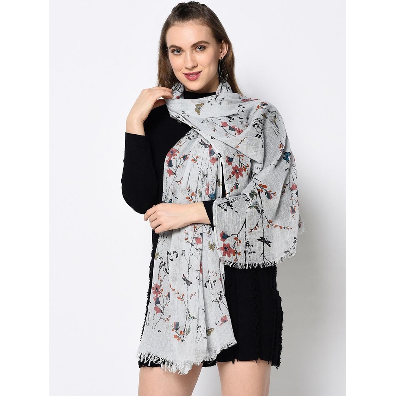 J Style Women Grey Floral Print Stole