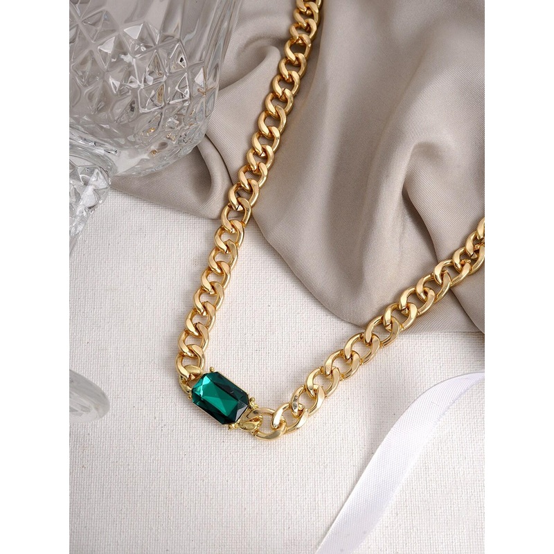 JOKER & WITCH Women Gold-Plated & Green Emerald Studded Necklace