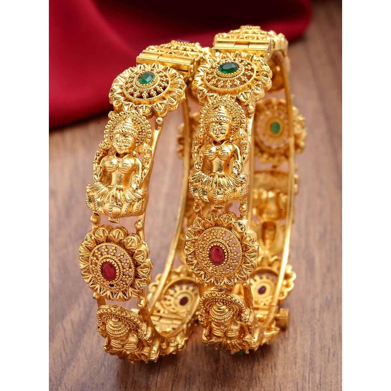 KARATCART Set Of 2 Gold-Plated Kundan-Studded Bangle
