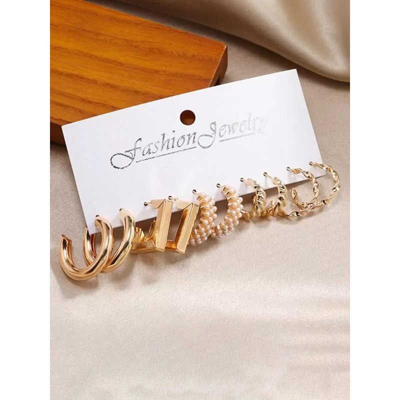 KARISHMA KREATIONS Set Of 5 Gold-Plated Contemporary Hoop Earrings