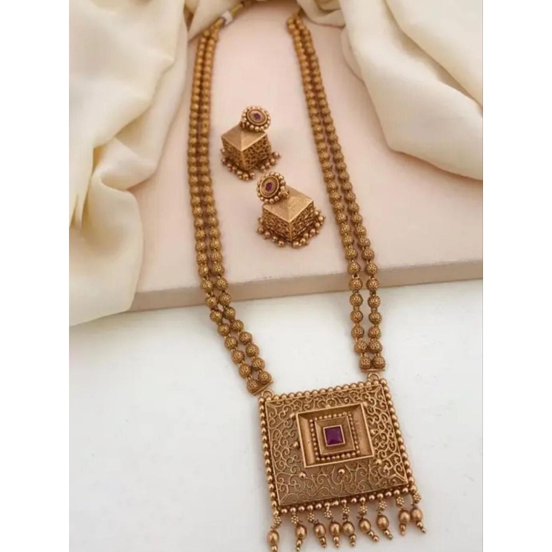LAFORWORD Gold Plated Artificial Stones Studded & Beaded Jewellery Set