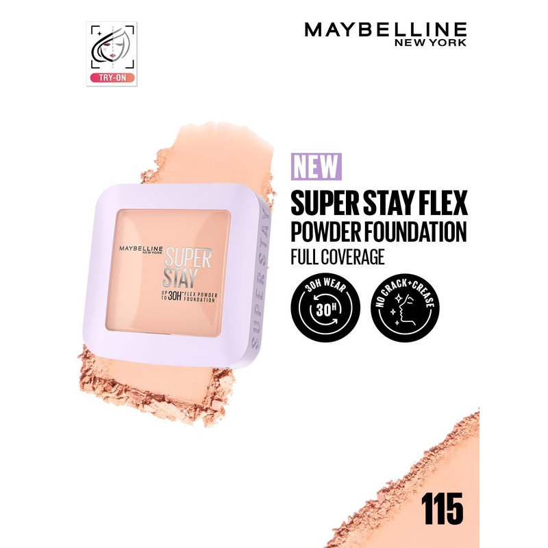 Maybelline New York Super Stay Flex 30H Wear Powder Foundation Compact for Oily Skin – 115