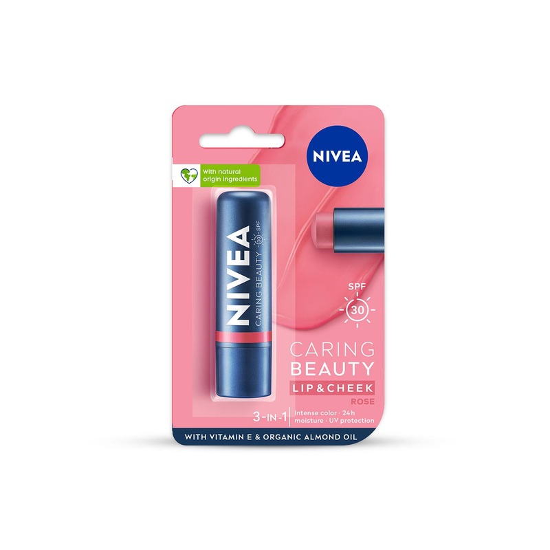 Nivea Caring Beauty SPF 30 Lip & Cheek Tint Balm with Shea Butter & Almond Oil – Rose
