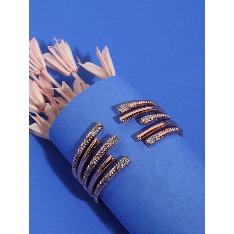 SOHI Rose Gold Plated Stone Studded Cuff Bracelet