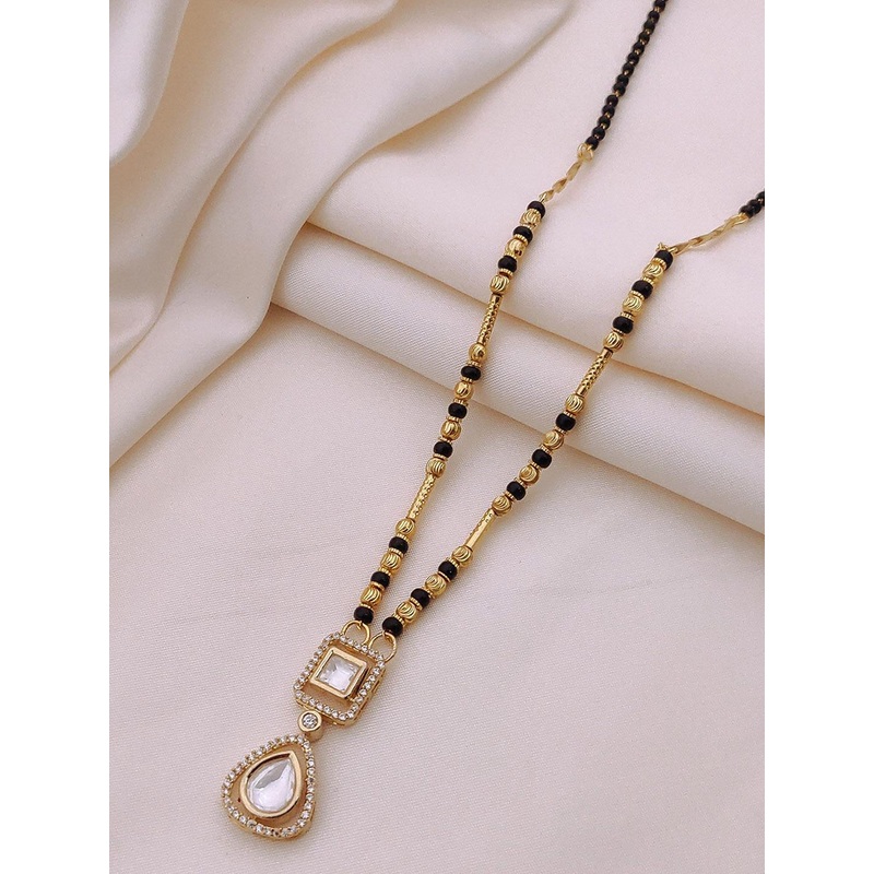 TKRB SALES Gold-Plated American Diamond Studded & Beaded Mangalsutra