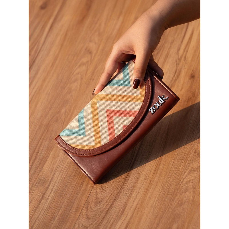ZOUK Women Geometric Printed Leather Envelope  Wallet