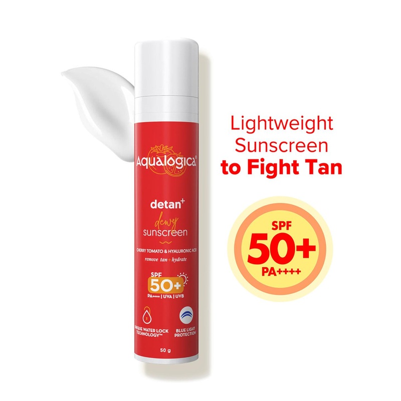 Aqualogica Detan+ Dewy Lightweight No White Cast Sunscreen with SPF 50+ & PA++++ – 50g