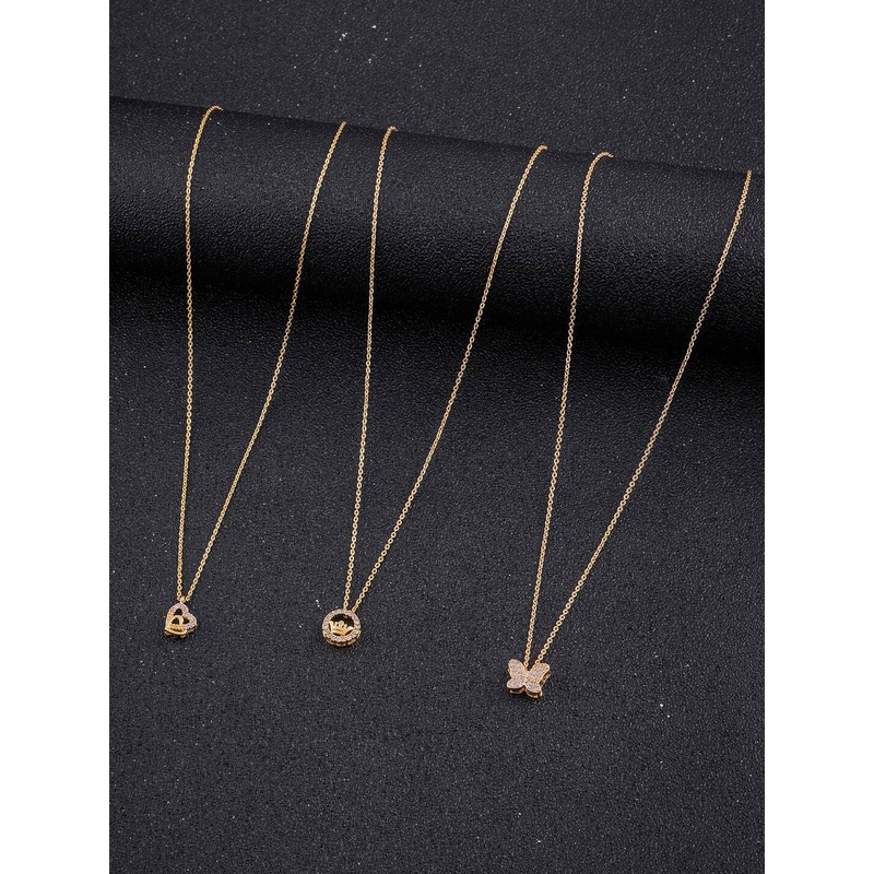 DressBerry Set Of 3 Gold-Toned Stone Studded Gold-Plated Chain