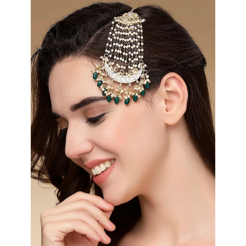 KARATCART Women Gold-Plated Kundan Studded Passa Head Jewellery