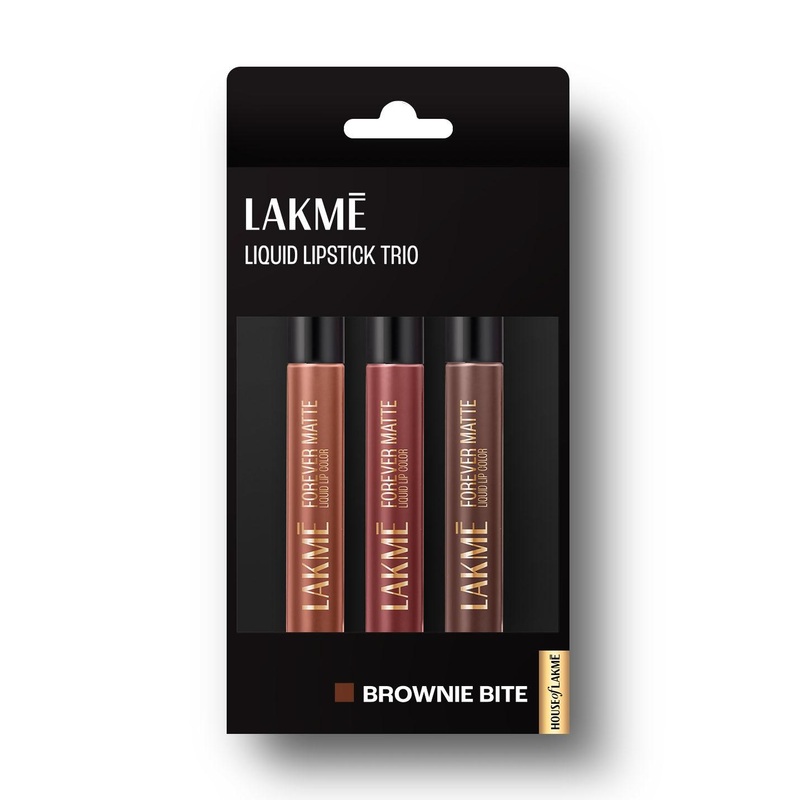 Lakme Forever Matte Long Stay Light-Weight Liquid Lipstick Trio 16.8ml – Brownie Bite