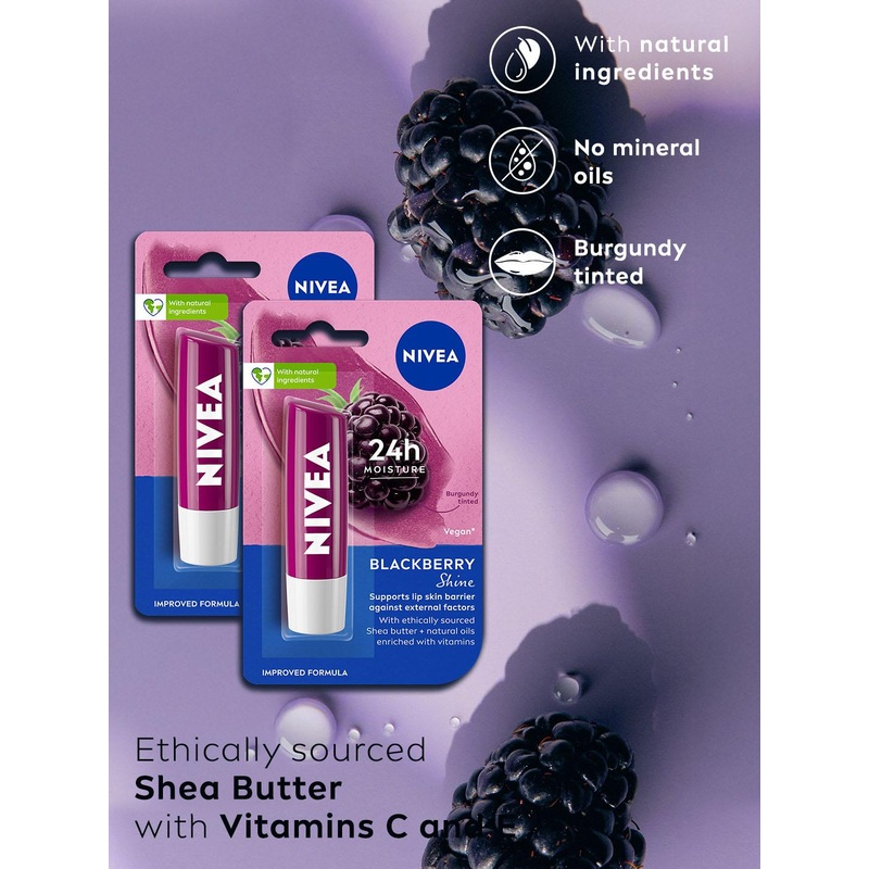 NIVEA Set of 2 Berry Shine 24H Melt-In Moisture Lip Balms