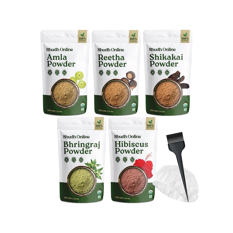 Shudh Online Set Of 5 Amla, Reetha, Bhringraj, Shikakai & Hibiscus Powder – 100 g Each